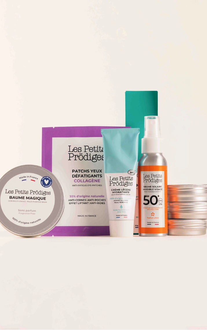 Gamme de soins Les Petits Prödiges : Baume Magique, Patchs Yeux, Crème, Brume Solaire SPF 50