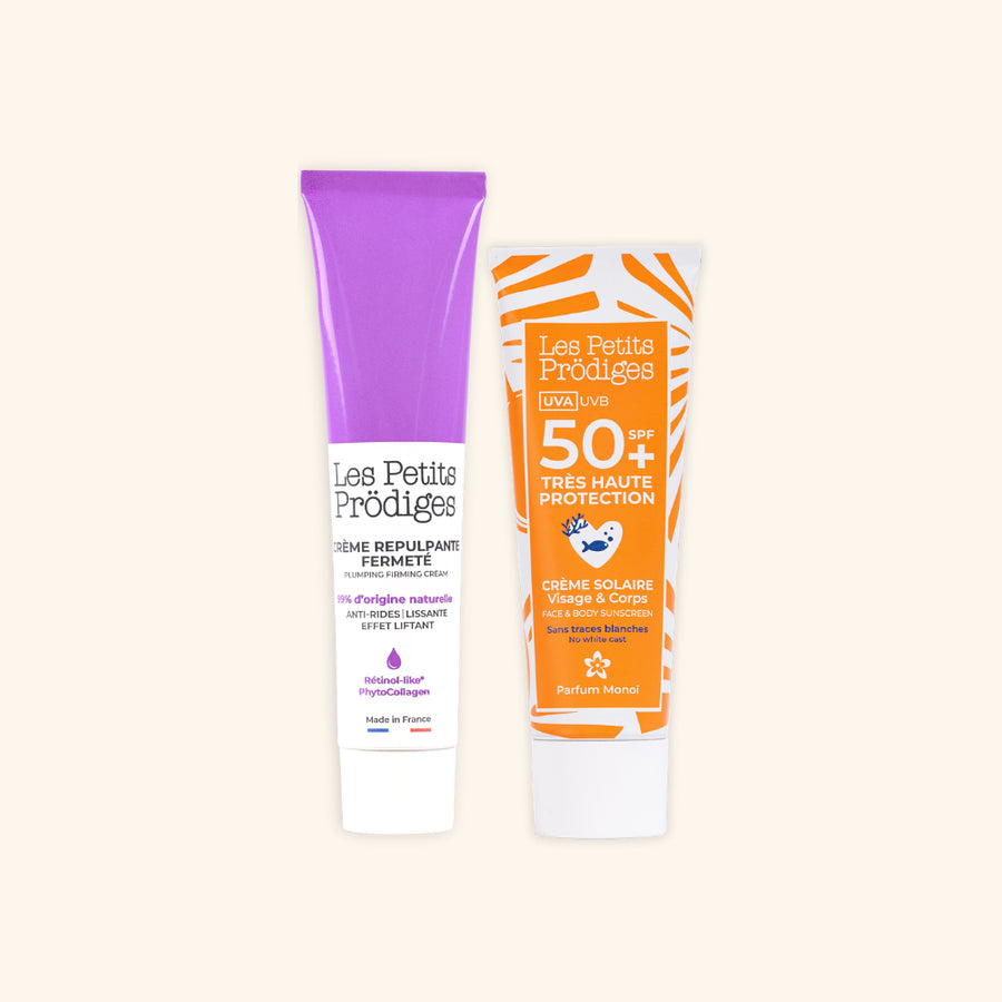 duo anti âge crème repulpante fermeté et crème solaire SPF 50+