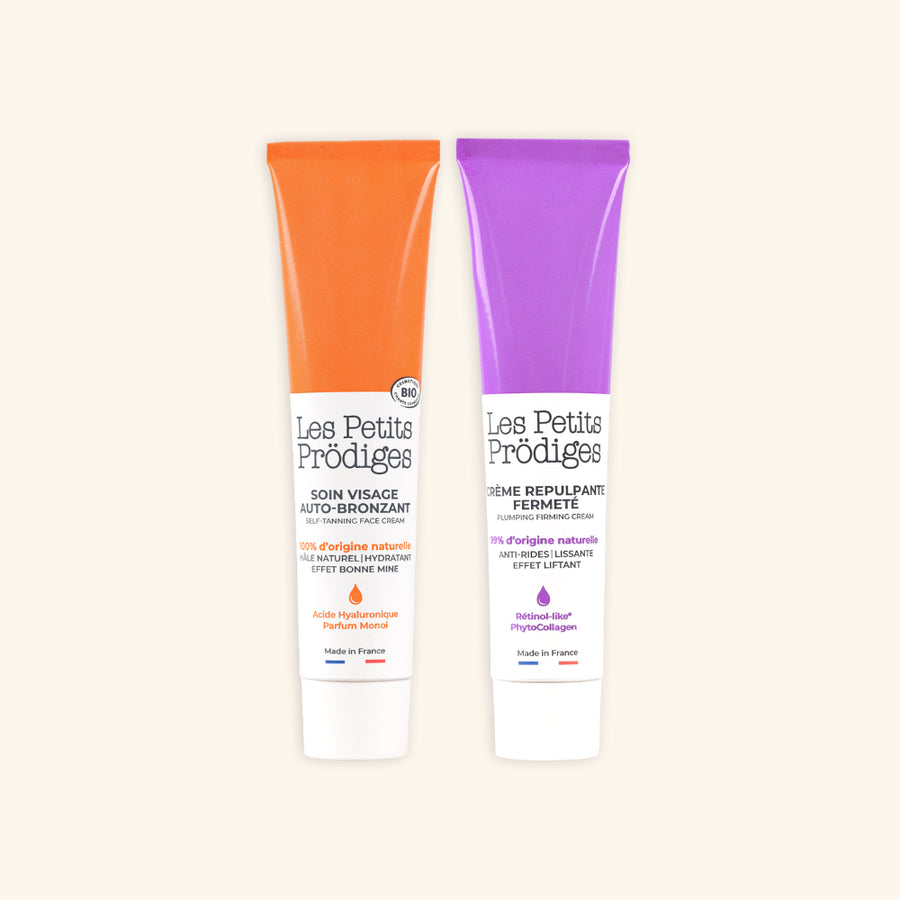 Packshot duo crème repulpante fermeté et soin visage auto bronzant