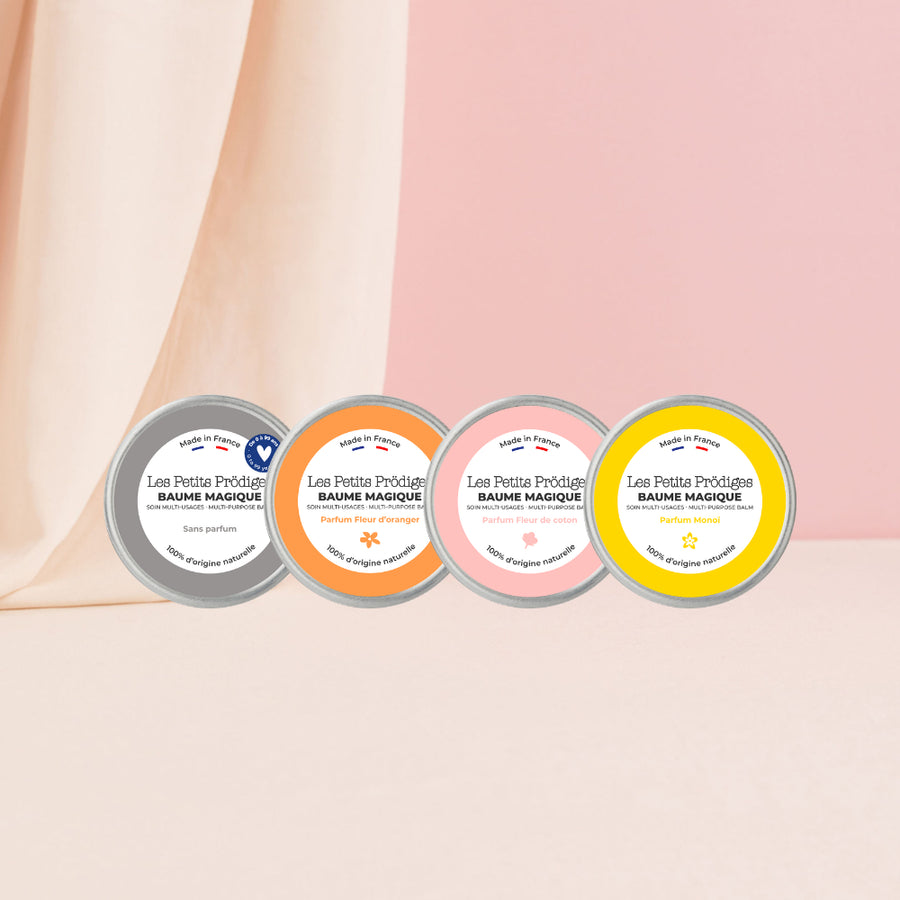 Quatuor de mini baumes magiques. Le baume naturel qui remplace 10 produits.