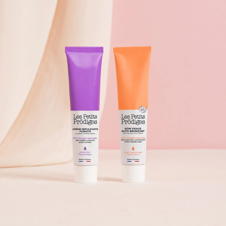 Packshot duo crème repulpante fermeté et soin visage auto bronzant