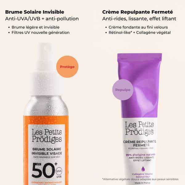 Duo Anti-âge : Brume Solaire Invisible SPF 50+ et Crème Repulpante Fermeté