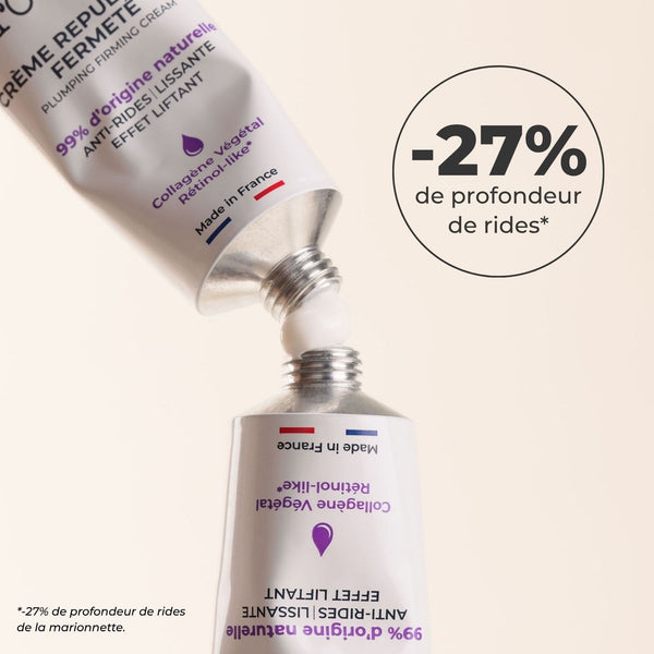 Tube de Crème Repulpante Fermeté ouvert, -27 % de profondeur de rides