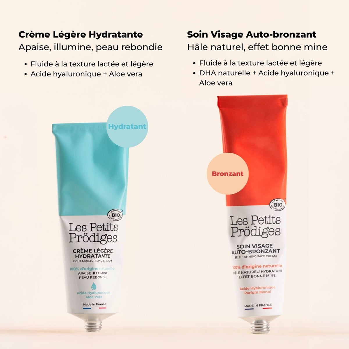 Duo Hydratant Auto-bronzant : Crème Légère Hydratante et Soin Visage Auto-bronzant