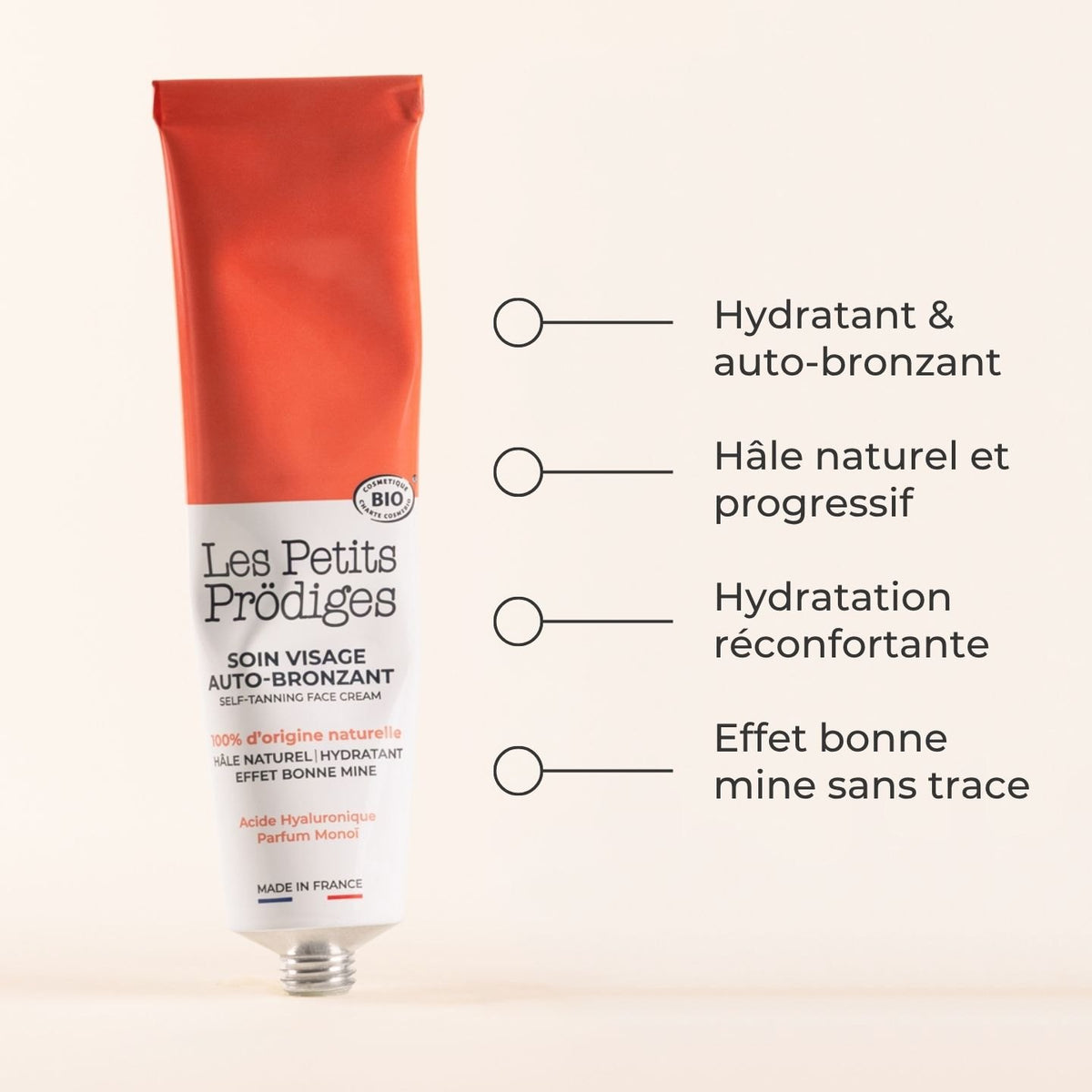Soin Visage Auto-bronzant bio : hydratant, hâle naturel et progressif, effet bonne mine sans trace