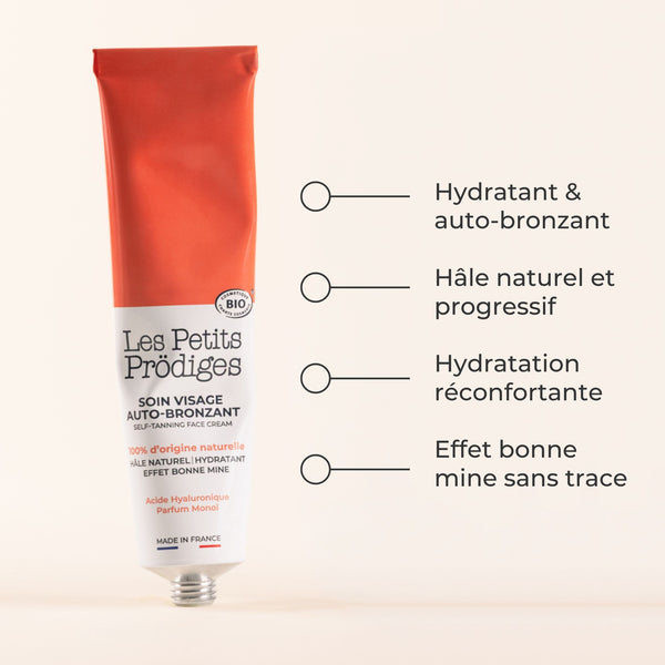 Soin Visage Auto-bronzant bio : hydratant, hâle naturel et progressif, effet bonne mine sans trace
