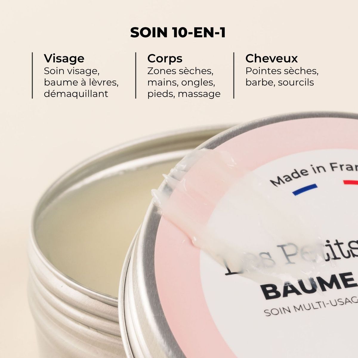 Pot ouvert de Baume Magique Fleur de Coton, soin 10-en-1 pour visage, corps et cheveux