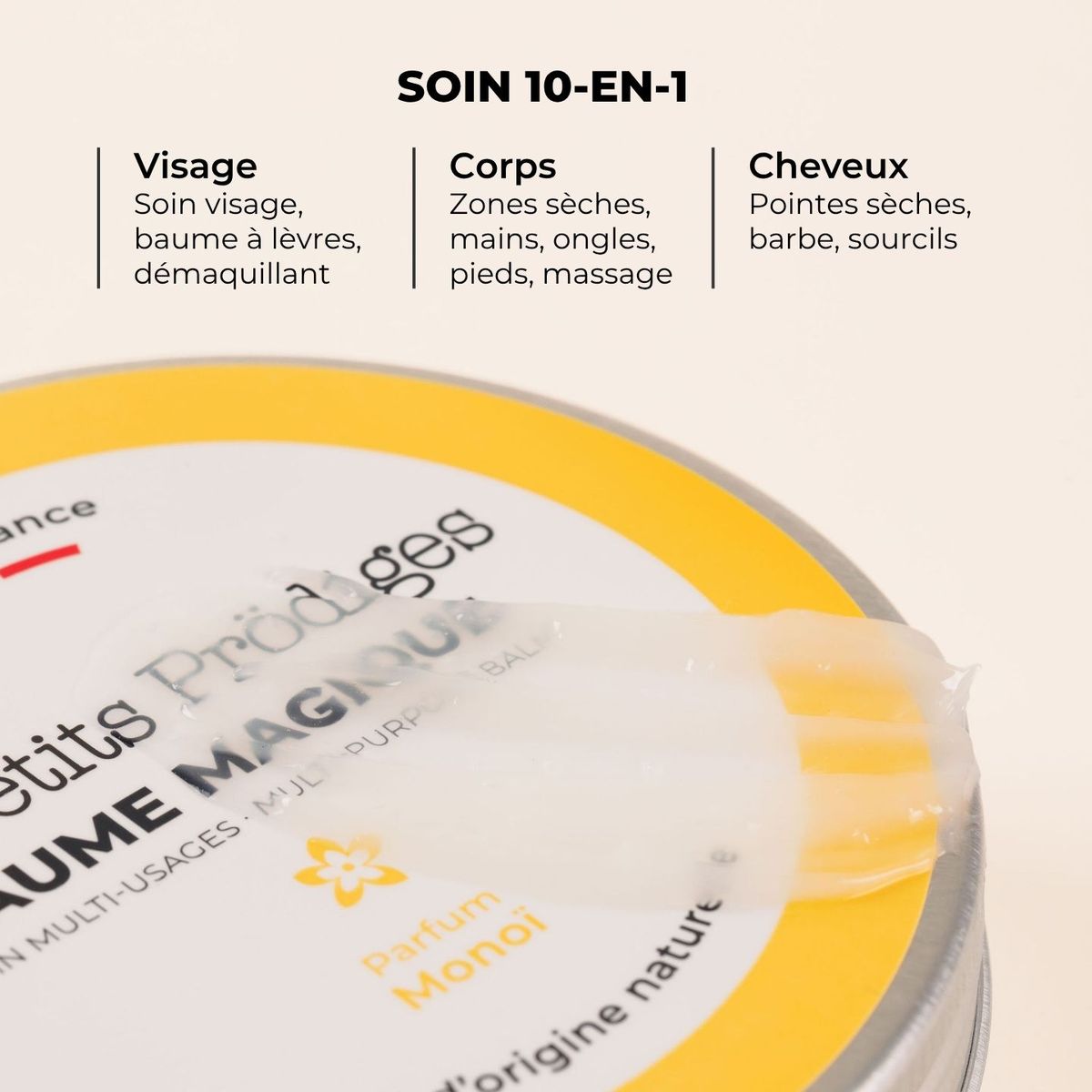 Pot de Baume Magique Monoï, soin 10-en-1 pour visage, corps et cheveux