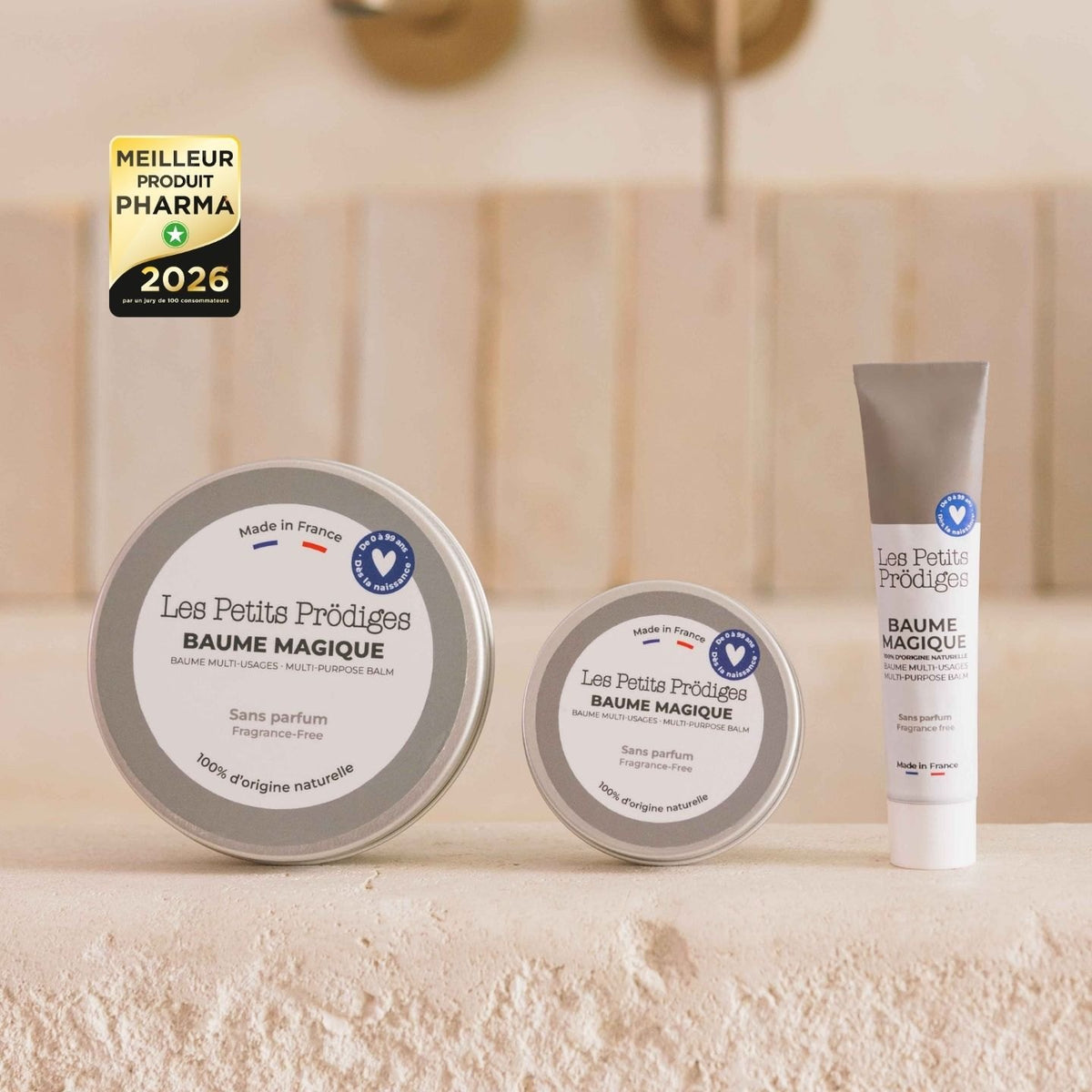 Coffret SOS Les Petits Prödiges : Baume Magique en grand pot, petit pot et tube, badge de récompense