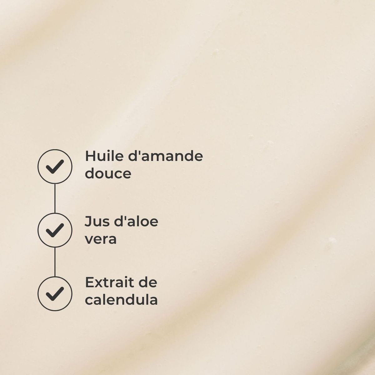 Texture du Lait Après-Soleil, actifs : huile d'amande douce, jus d'aloe vera, extrait de calendula