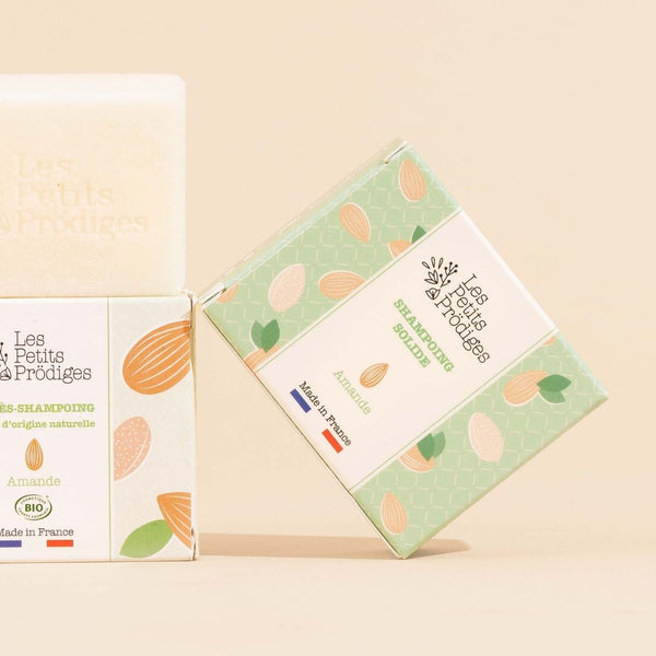 Shampoing Solide Amande Les Petits Prödiges et ses boîtes en carton recyclable
