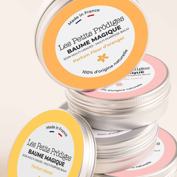 Pile de mini pots de Baume Magique aux parfums variés Les Petits Prödiges