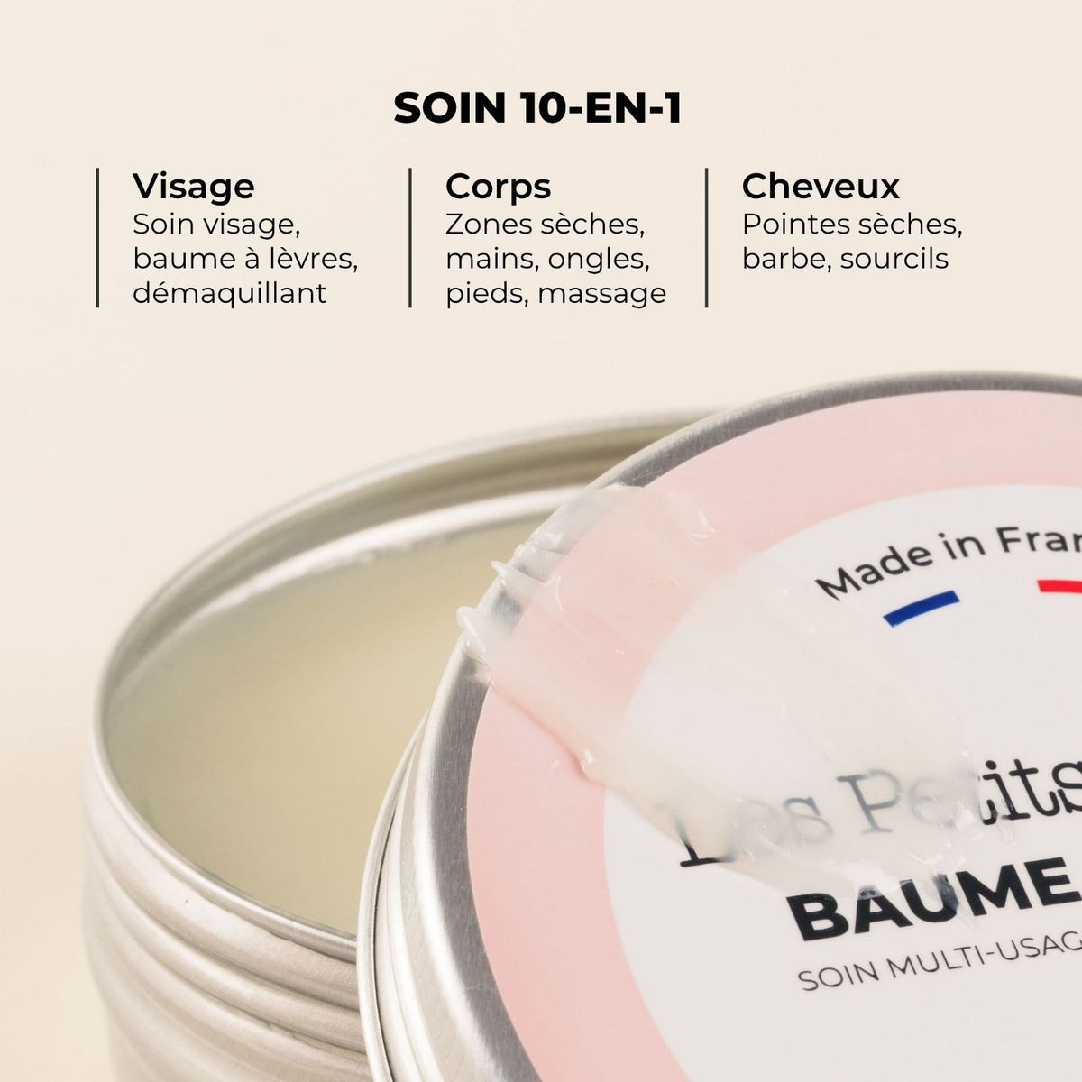 Mini pot ouvert de Baume Magique, soin 10-en-1 pour visage, corps et cheveux
